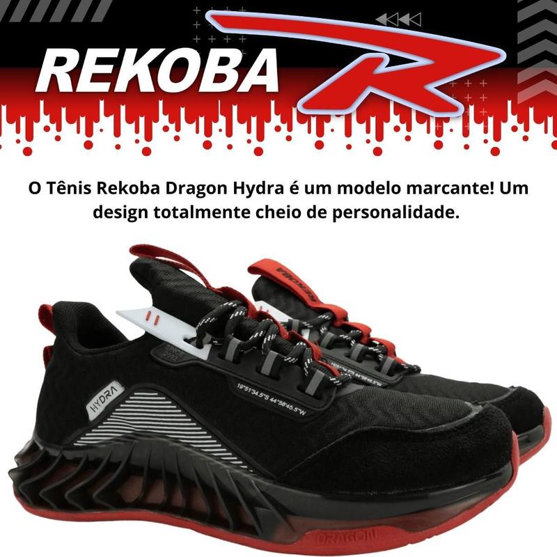 Tenis Masculino Lançamento Preto Vermelho Rekoba Resistente Macio